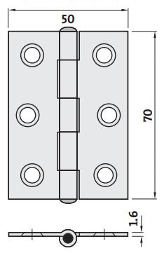 Trio Hinge Door Butt SS 70x50x1.6 Pk2