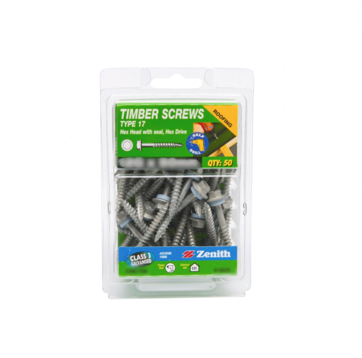 Zenith Timber Screw Hex Head 10G x 25MM Pk50