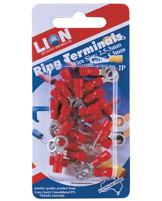 Lion Terminal 5.3mm Ring Red 2.5 - 3mm Wire