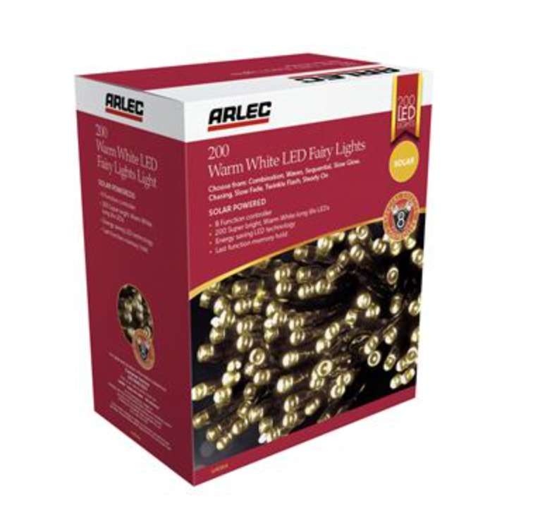 Arlec LED Solar Fairy Light Warm White- 200PK