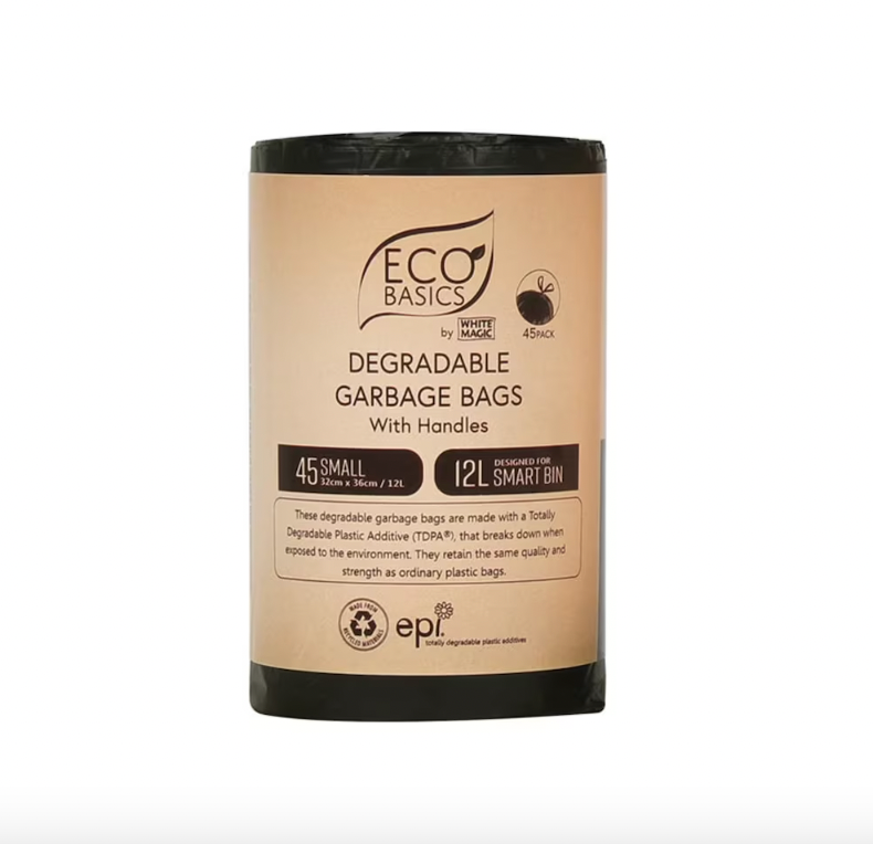 Eco Basics Degradable Bin Bags 12L w/Handles - 45Bags/Roll