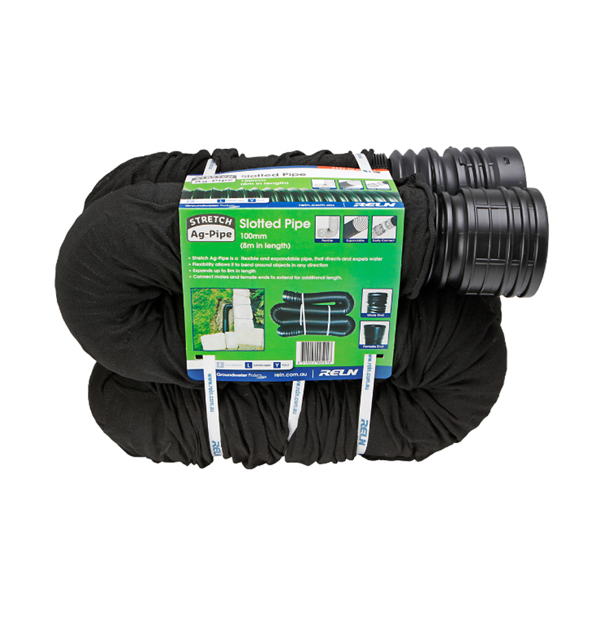 Reln Stretch Drain 100mm 8m Slotted with Sock