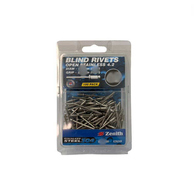Zenith Blind Rivets Open Stainless Steel 1/8 x 1/8 4.2 Pk100