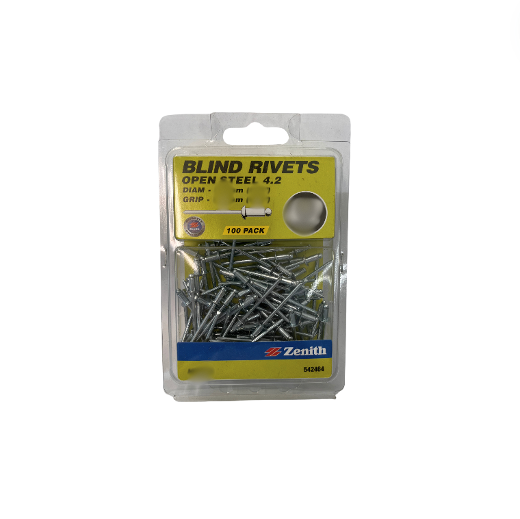 Zenith Blind Rivets Open Steel 1/8 x 1/4 4.4 Pk100