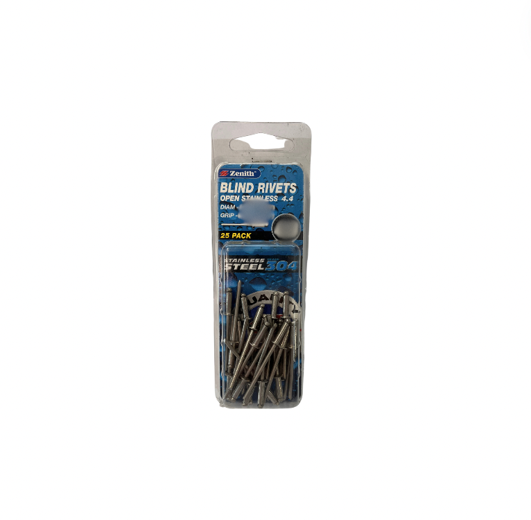 Zenith Blind Rivets Open Stainless Steel 1/8 x 1/4 4.4 Pk25