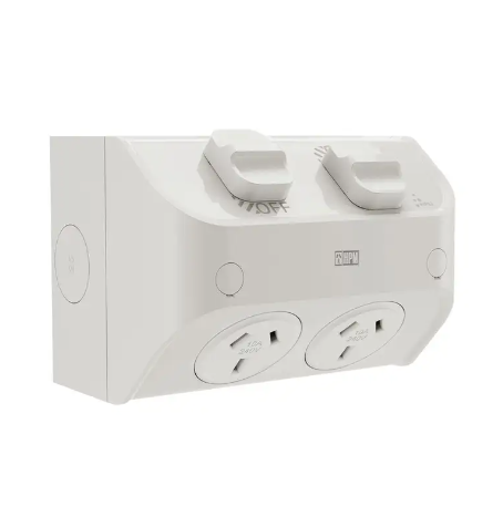 HPM Dble P/Point 10A IP53 Surf Mt Mist Grey