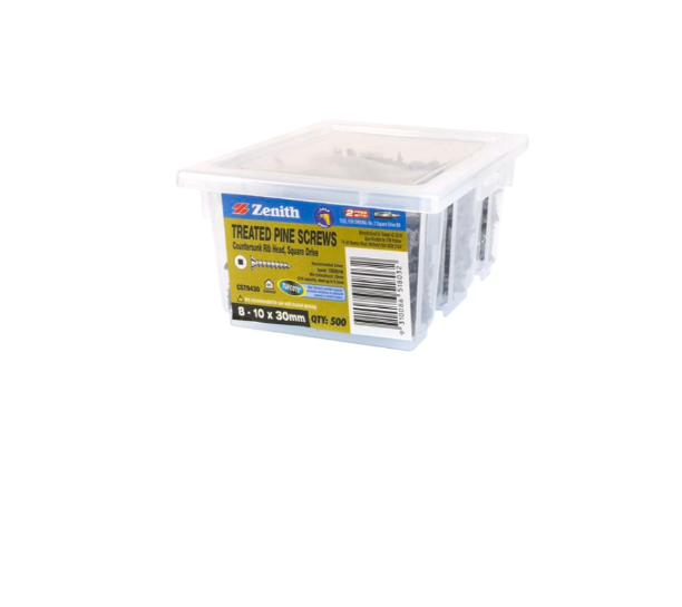 Zenith Treated Pine CS Square Drive 8-10 x 30mm Bx500