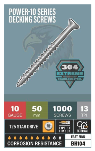 Blackhawk Decking Screw SS T25 T17 50x10g 1000pk