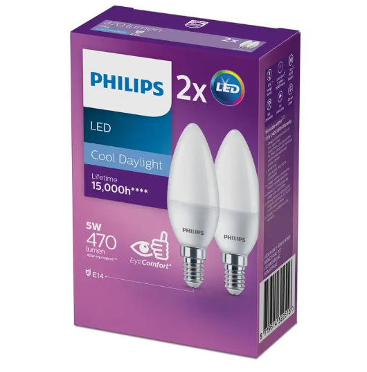 Philips LED Candle Globe SES 5W Cool Daylight 2PK