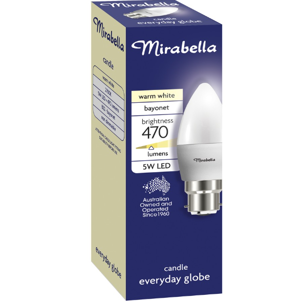 Mirabella LED Candle Globe BC 5W Warm White
