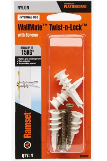 Ramset WallMate Twist-N-Lock w/ Screws- 4PK
