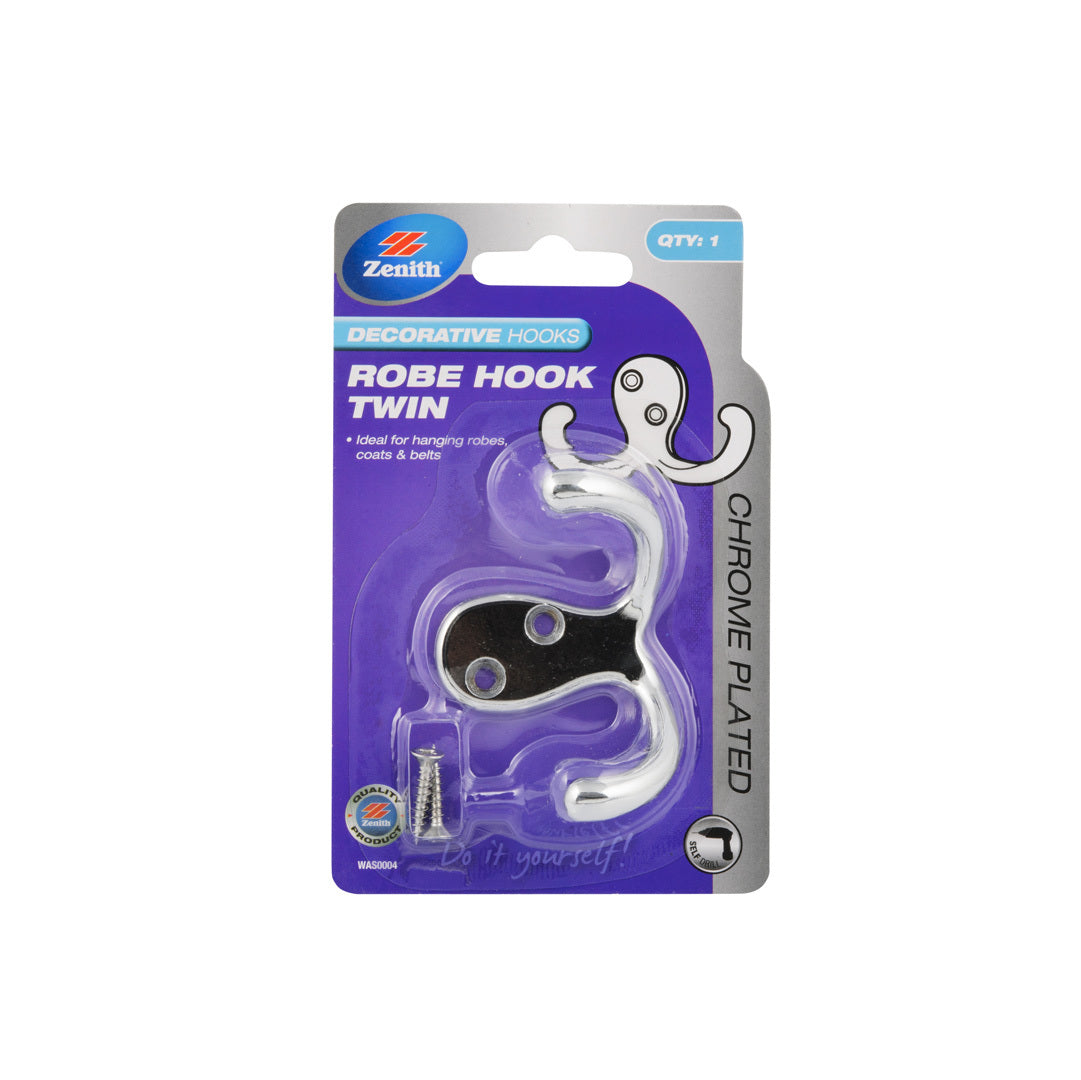 Zenith Robe Hook Twin Chrome Pk2