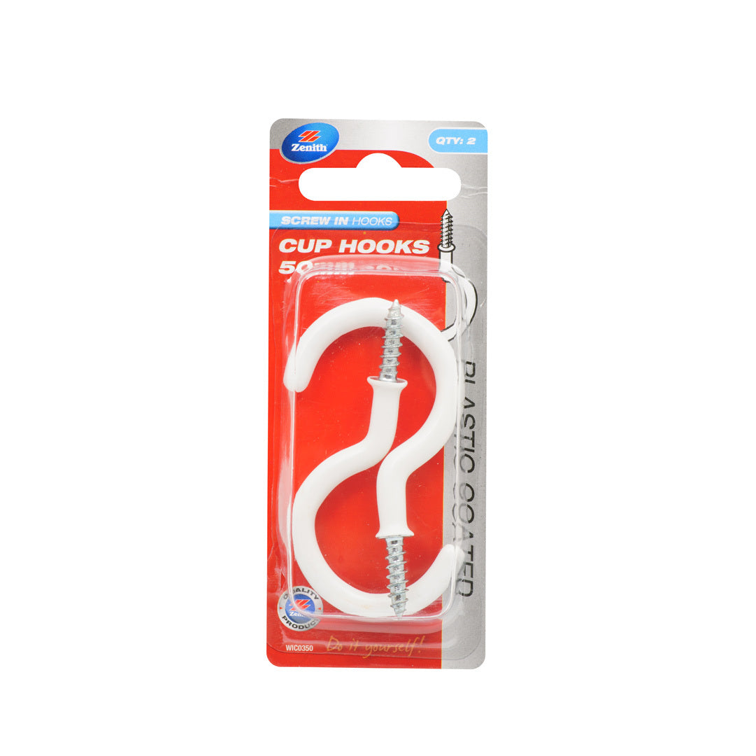 Zenith Cup Hook White Plastic 50 x 3.7mm Pk2