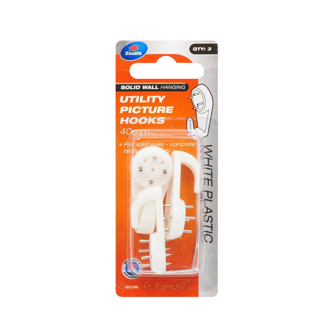 Zenith Utility Picture Hook White 40mm Pk3