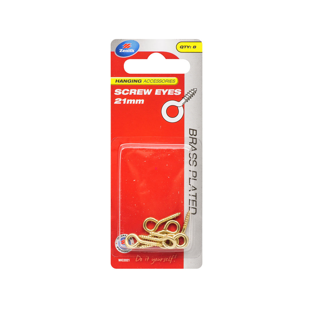Zenith Screw Eye Hook Brass 21mm Pk8