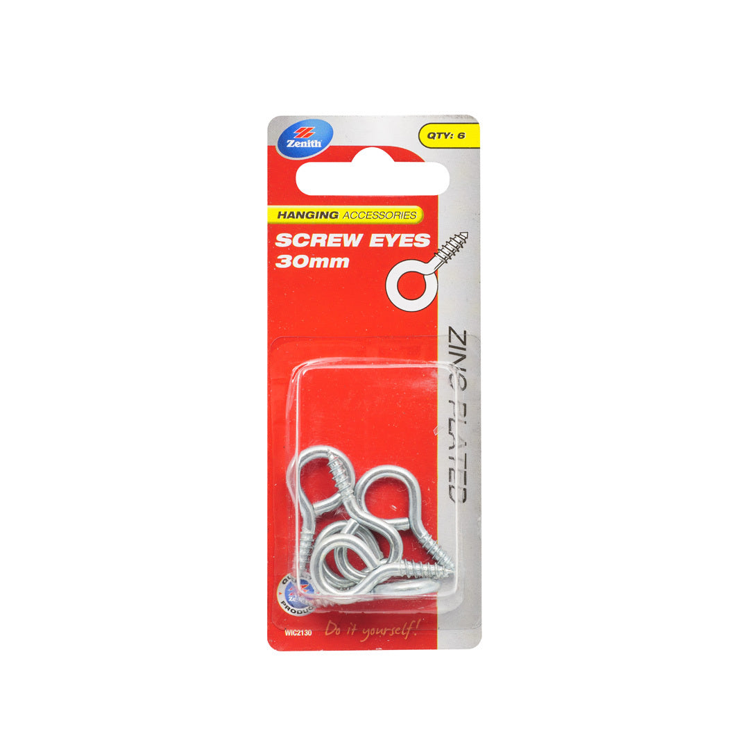 Zenith Screw Eye Hook Zinc 30mm Pk6