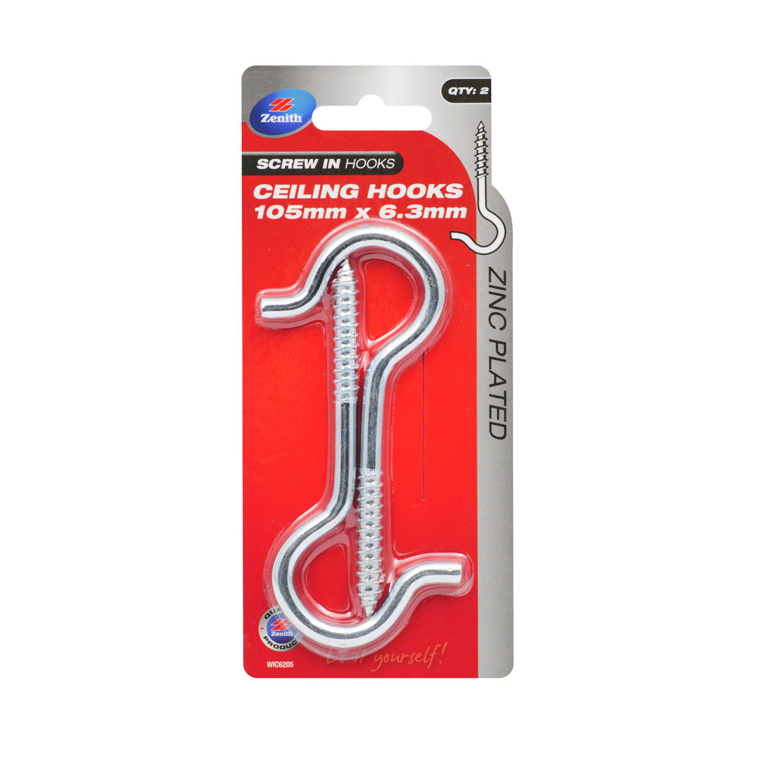 Zenith Ceiling Hook Zinc 105 x 6.3mm Pk2