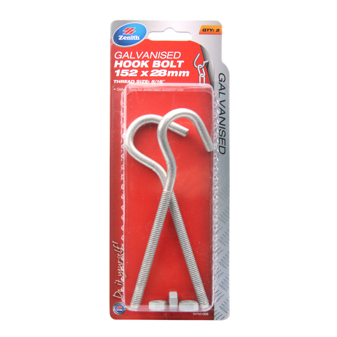 Zenith Gal Hook Bolt 152 x 28mm 2PK