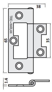 Trio Quick Fit Hinge Hirline SS 65x38x1.4 Pk2