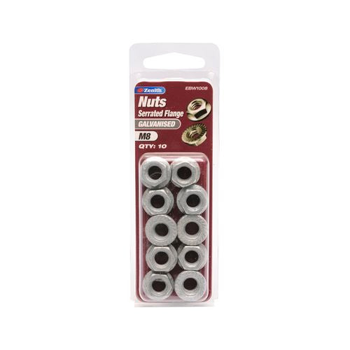 Zenith Serrated Flange Nut M8 Gal- 10PK