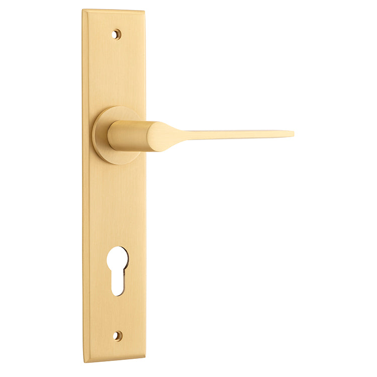 Iver Door Lever Como Chamfered Euro Pair Brushed Brass CTC85mm L119xP61mm BPH240xW50mm