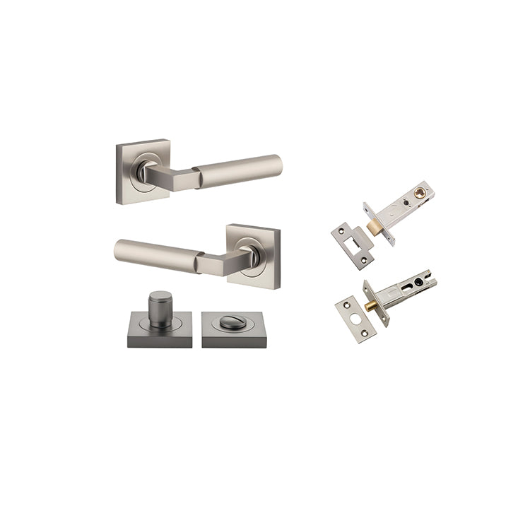 Iver Door Lever Berlin Rose Square Satin Nickel Privacy Kit