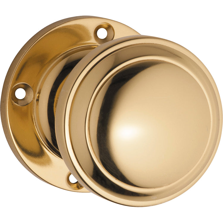 Tradco Door Knob Milton Round Rose Pair Unlacquered Polished Brass D54xP65mm BP57mm