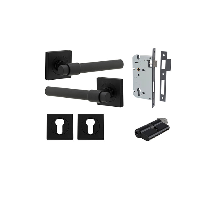Iver Door Lever Helsinki Rose Square Matt Black Key / Key Entrance Kit