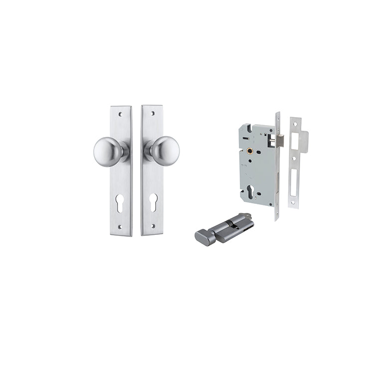 Iver Door Knob Cambridge Chamfered Brushed Chrome Key / Thumb Entrance Kit