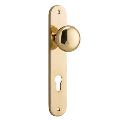 Iver Door Knob Cambridge Oval Euro Pair Polished Brass CTC85mm D55xP60mm BPH240xW40mm
