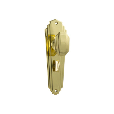 Tradco Door Knob Elwood Art Deco Privacy Pair Polished Brass H200xW63xP47mm