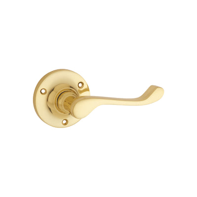 Tradco Door Lever Victorian Round Rose Pair Polished Brass D63xP58mm