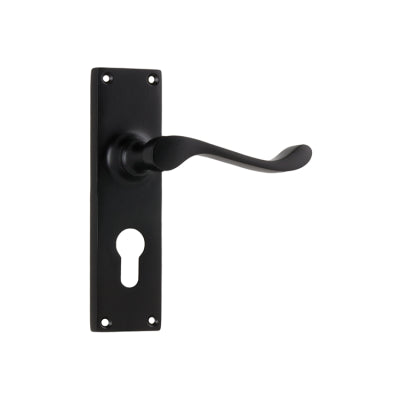 Tradco Door Lever Victorian Euro Pair Matt Black H152xW42xP59mm