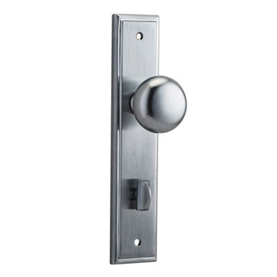 Iver Door Knob Cambridge Stepped Privacy Pair Brushed Chrome CTC85mm D55xP63mm BPH237xW50mm