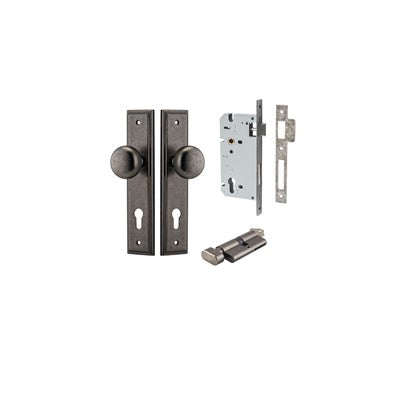 Iver Door Knob Cambridge Stepped Distressed Nickel Key / Thumb Entrance Kit