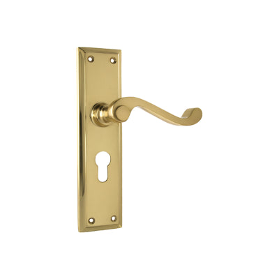 Tradco Door Lever Milton Euro Pair Polished Brass H200xW50xP68mm