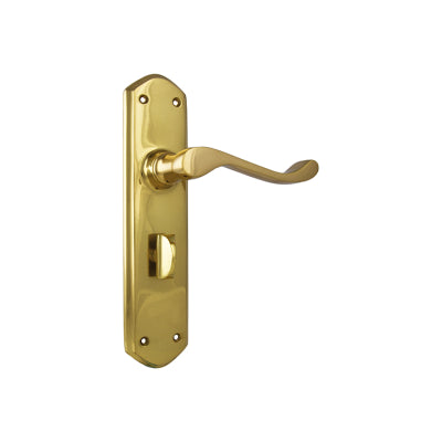 Tradco Door Lever Windsor Privacy Pair Polished Brass H200xP60xW45mm with privacy adaptor