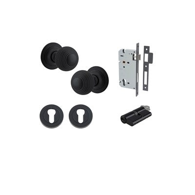 Iver Door Knob Guildford Rose Round Matt Black Key / Key Entrance Kit