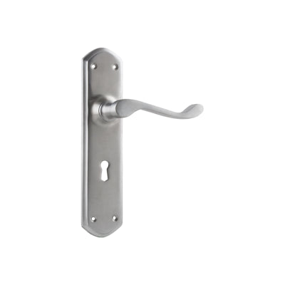 Tradco Door Lever Windsor Lock Pair Satin Chrome H200xP60xW45mm