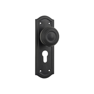 Tradco Door Knob Kensington Euro Pair Matt Black H175xP57xW58mm