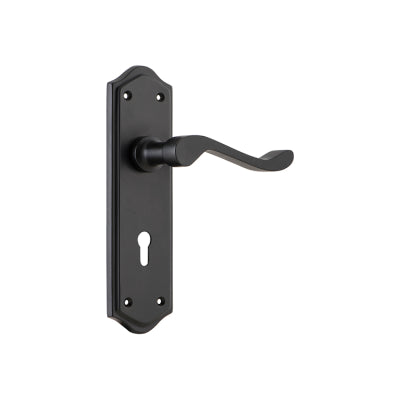 Tradco Door Lever Henley Lock Pair Matt Black H180xW50xP58mm