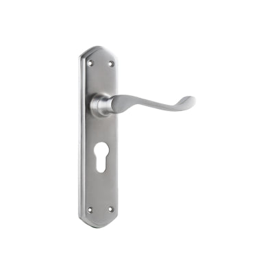 Tradco Door Lever Windsor Euro Pair Satin Chrome H200xP60xW45mm