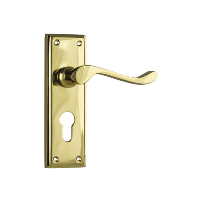 Tradco Door Lever Camden Euro Pair Polished Brass H152xW50xP60mm