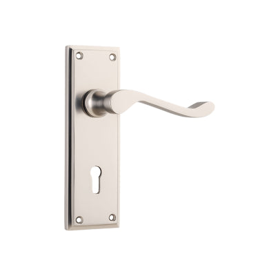 Tradco Door Lever Camden Lock Pair Satin Nickel H152xW50xP60mm