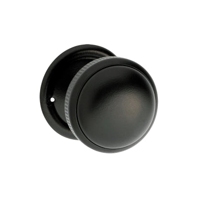 Tradco Door Knob Milled Edge Round Rose Pair Matt Black D45xP46mm BP45mm