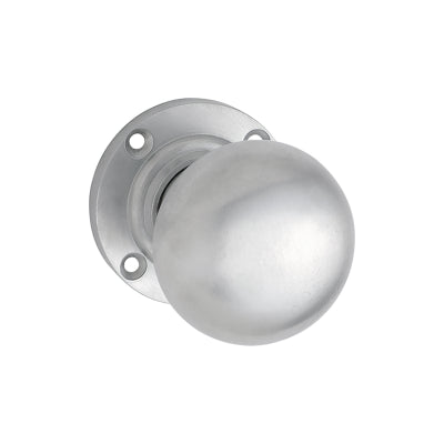Tradco Door Knob Victorian Round Rose Pair Satin Chrome D54xP65mm BP57mm
