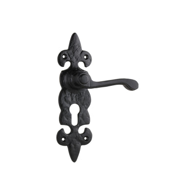 Tradco Door Lever Stratford Iron Euro Pair Matt Black H192xW50xP55mm