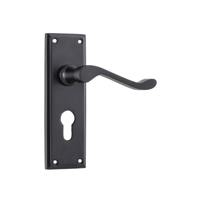 Tradco Door Lever Camden Euro Pair Matt Black H152xW50xP60mm