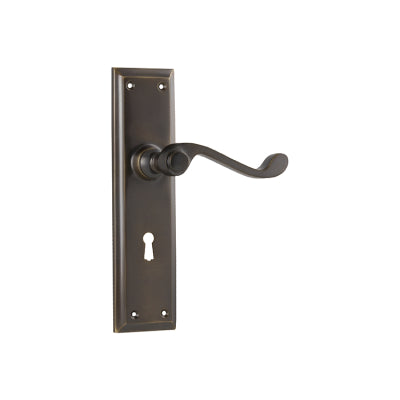 Tradco Door Lever Milton Lock Pair Antique Brass H200xW50xP68mm