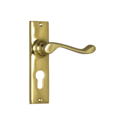 Tradco Door Lever Fremantle Euro Pair Polished Brass H150xW35xP50mm